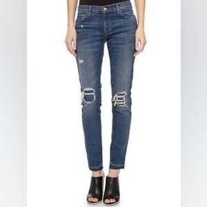 J Brand Ellis Villain Destroyed Patched Skinny Jeans Womens Size 25 Blue Denim
